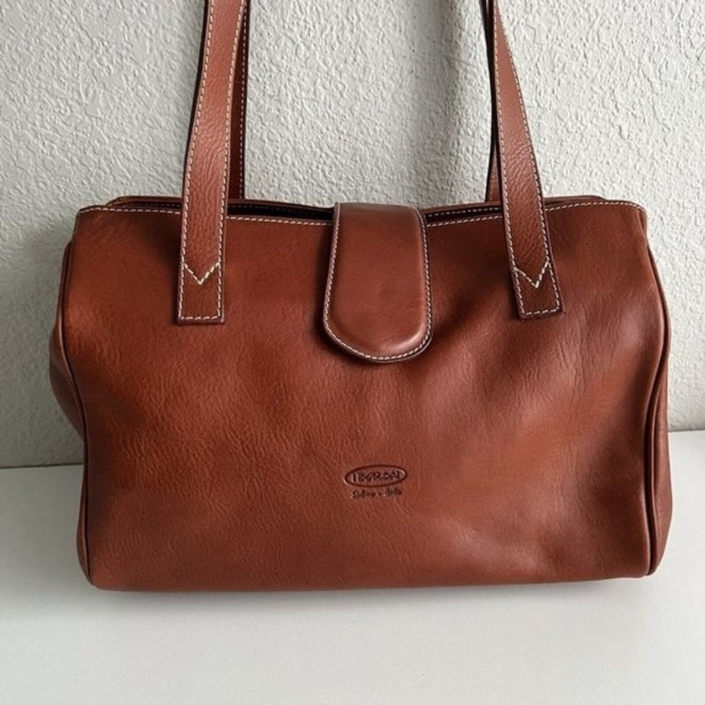 Vintage i Borsai Iborsai Chestnut Brown Leather Shoulder Bag Italy Long Straps - Picture 4 of 12